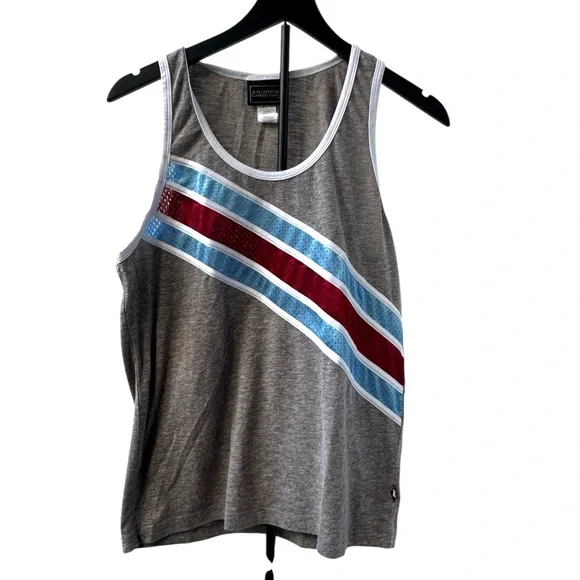 Andrew Christian Men’s Gray Stripe Tank Top Large Athletic Sleeveless Shirt - Picture 1 of 10